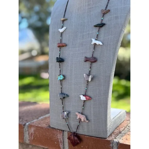 Handcrafted Sterling Silver & Beaded Fetish Necklace 34
